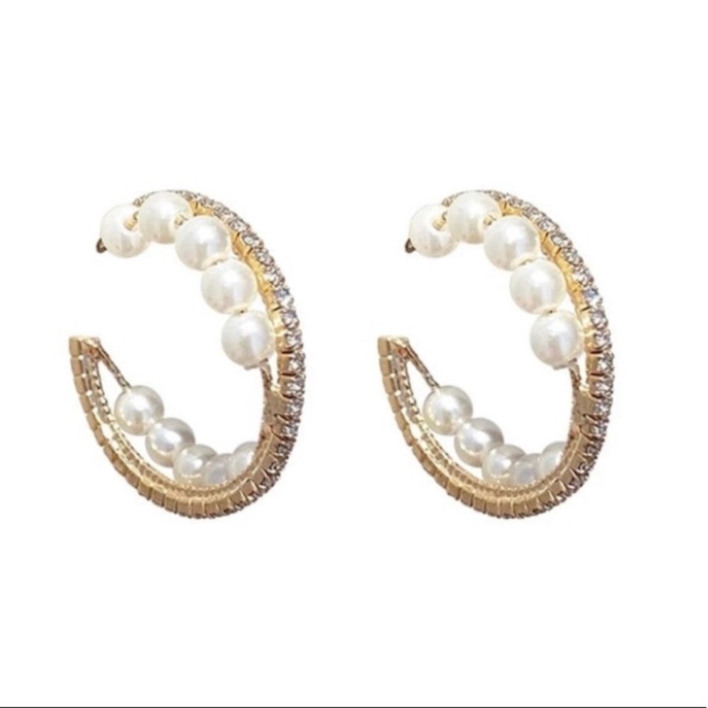 Elegant Faux Pearl & Rhinestones Stud Earrings Accessories Jewelry